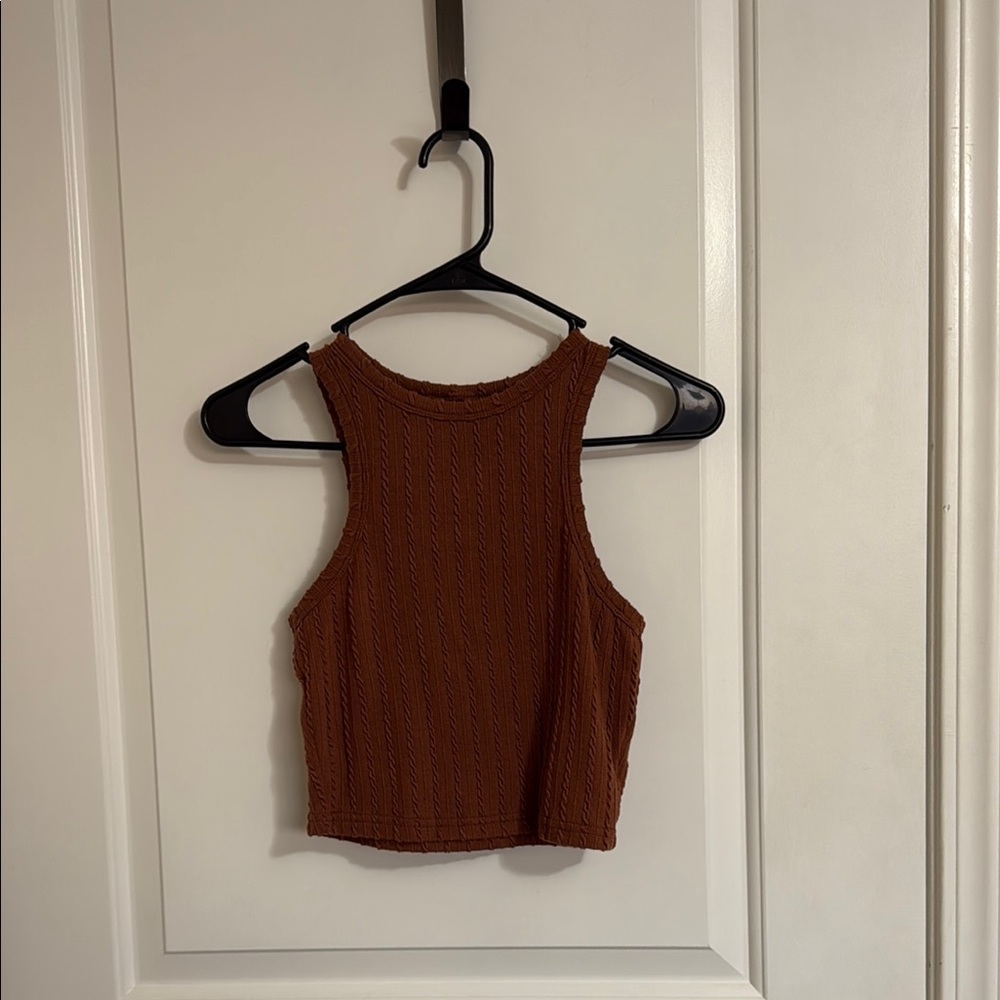 SHEIN Brown Ribbed Crop Tank Top